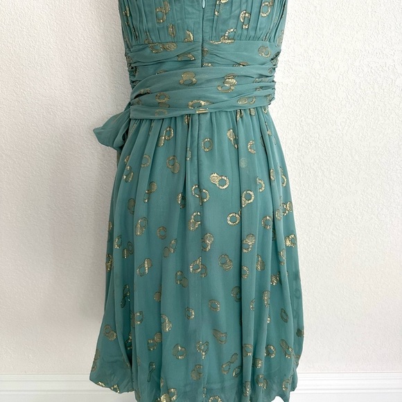 BCBGMaxAzria Teal and Gold Midi Dress - Picture 5 of 9